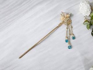 暗闇で幻想的に光る 蓄光ビーズ 花モチーフ揺れる簪 18.5cm 水色