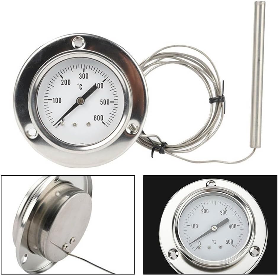 Industrial Grade Stainless Steel Temperature Gauge With Extended 1.5M Probe Line 0-600℃ Dial Thermometer For Oven Boiler Manufacturing Process