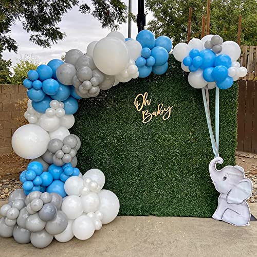 Elephant Baby Shower Decorations 135Pcs Baby Blue Balloon Garland Arch Kit, Pastel Blue White Gray Silver Balloons For Baby Boy Elephant Birthday Party Baby Shower Gender Reveal Party Decorations #TOP4