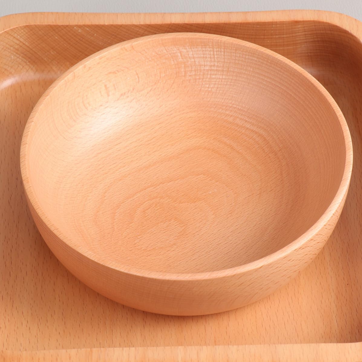 Healifty Wooden Salad Bowl for Restaurant round Flat Bottom Japanese Style