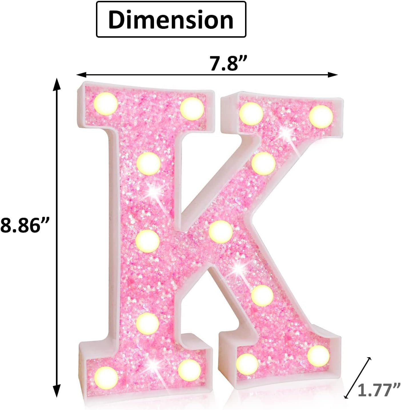 Light Up Letters, Glitter Alphabet Letter Sign Pink LED Marquee Letter Lights Battery Powered for Night Light Girls Bedroom Birthday Party Wedding Home Christmas Decorations Gift for Her-Pink K