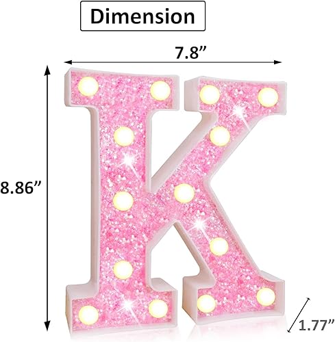 Vista 38 de Letras rosadas iluminadas, letras del alfabeto con purpurina, letras LED de marquesina, que funcionan con pilas, para iluminar por la noche