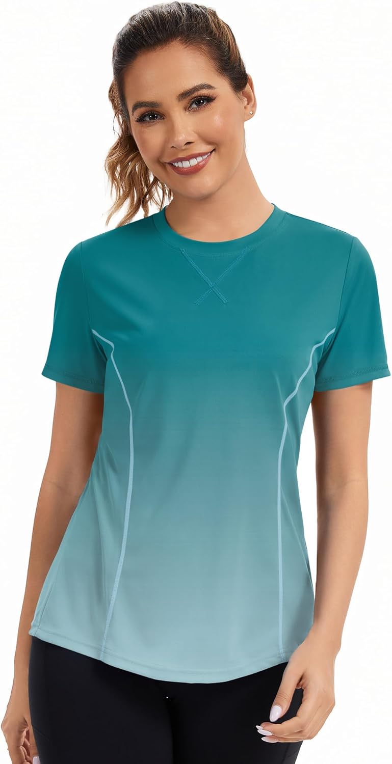 AVOOGUE Women's Short Sleeve Workout Tops Quick Dry Athletic UPF50+ Sun Protection Shirts Gym Hiking Running Yoga Clothes - Image 2