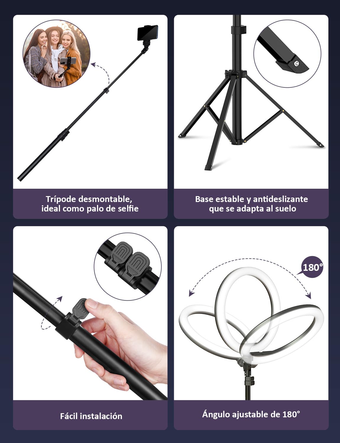 YOHOOLYO Aro de Luz con Tripode 12" Ring Light con Control Remoto 3 Modos 10 Brillos Regulables Anillo de Luz para TikTok, Maquillaje, Video Selfie, Youtube e Live Stream
