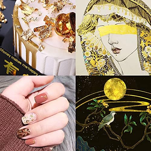 2 Bottle Gold Foil Food-Grade Gold Paper Cake Chocolate Decoration Flake DIY Craft Gold Leaf Home Restaurant Decor Gold Foil(10g) (2)