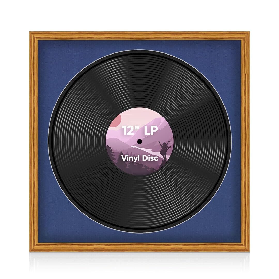 Alison Kingsgate 16×16" Vinyl Record Frame for 12 Inch LP Disc - Premium Oak Photo Frames with Blue Mount - Engineered Wood with Shatterproof Perspex Front - Classic Display for Music Lovers