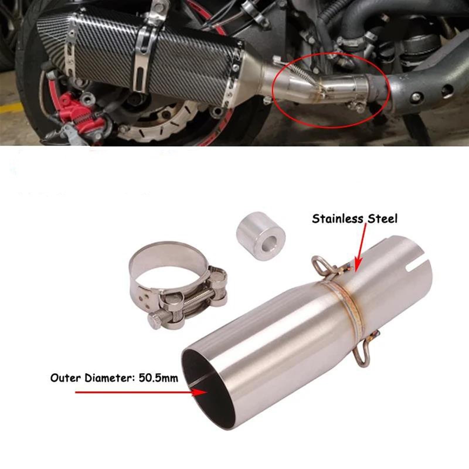 Slip On Motorcycle Exhaust Escape Tubo Di Collegamento Centrale In Acciaio Inox Collegamento Silenziatore Da 51 Mm Per KYMCO AK550 AK 550 Scarico accessori moto slip on