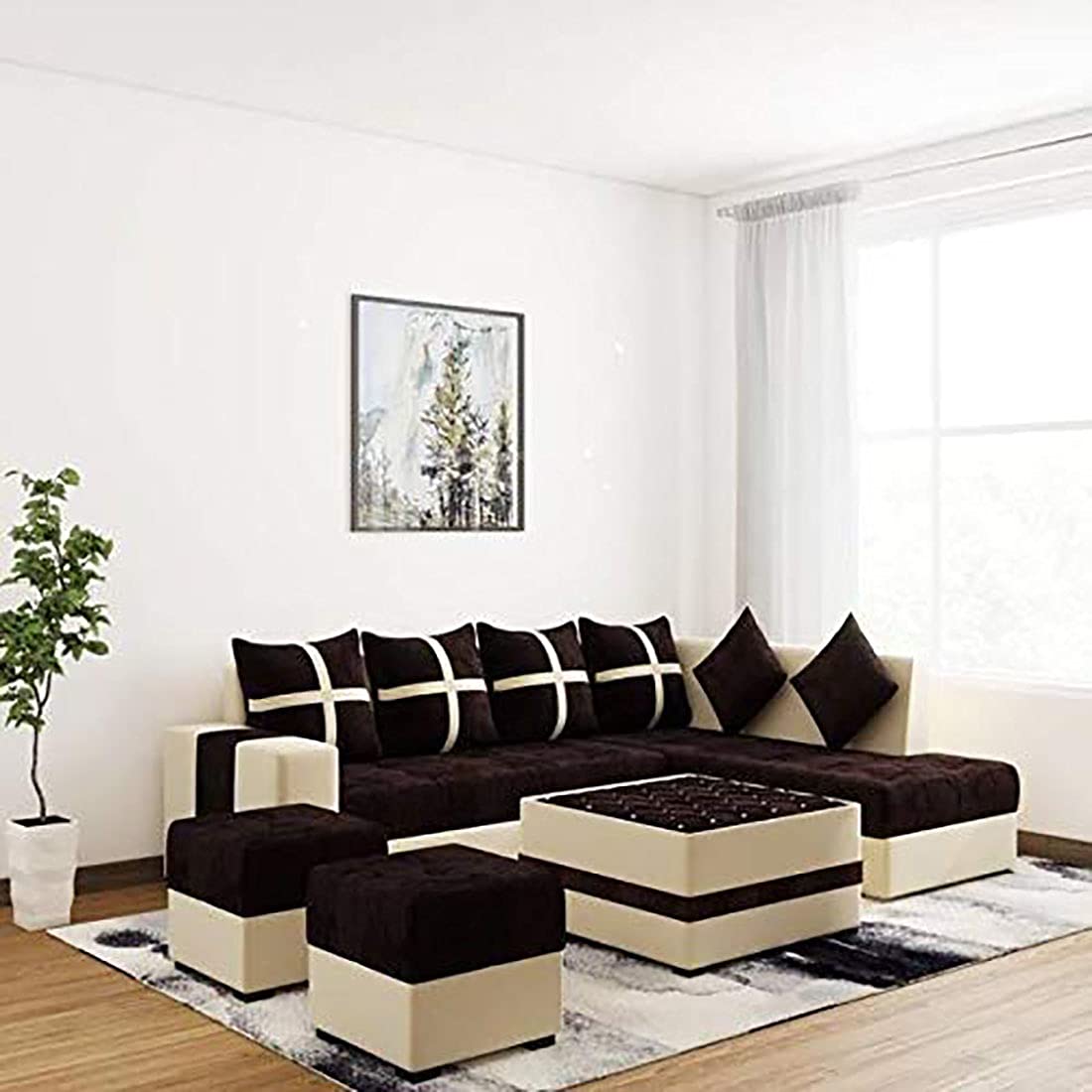 Torque Jamestown L Shaped Sofa 8 Seater with Centre Table and Poufs Right Side-Brown | L Shape Sofa Set 8 Seater | Sectional Sofa Set for Living Room Festival Gifts-image-33