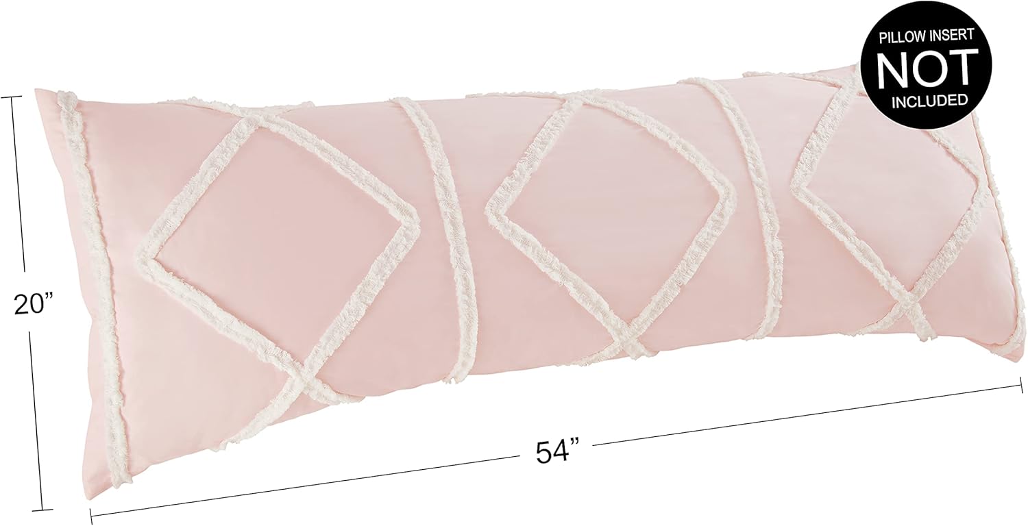 Bohemian Boho Chic Light Blush Pink and Ivory Macrame Tufted Tassel Accent Decorative Couch Long Throw Zipper Body Pillow Cover Case 54x20 Solid Textured Minimalist Farmhouse Geometric Room Decor