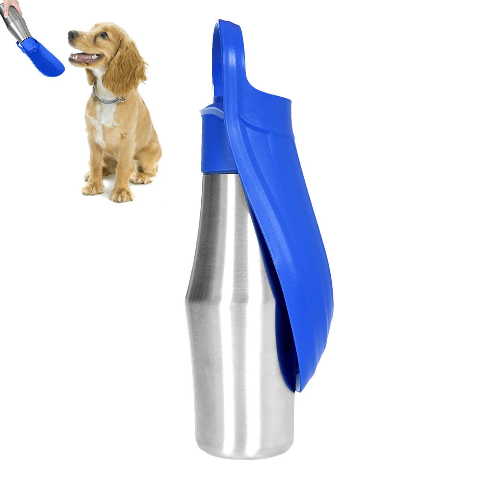 Borraccia per cani da viaggio, 750 ml, pieghevole, in acciaio inox, portatile, a prova di perdite, coperchio per cani, per escursioni, campeggio, viaggi