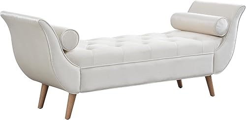 Miniatura 7 de Setawix Banco otomano tapizado de terciopelo con brazos acampanados, reposapiés copetudos con botones para sala de estar y dormitorio, modernos