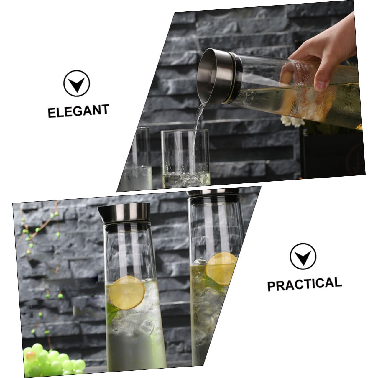 Kaltwasserkrug 1l aus Glas mit Dichtem Deckel für Haushalt | Klassische, Elegante Form, für Büro und Wohnzimmer, Transparentes Design, Große Füllmenge