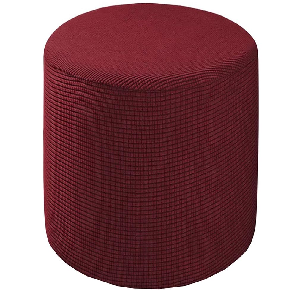 Round Ottoman Slipcover Cover Velvet Small/Large Footstool Protector Covers Stool Ottoman Covers Stretch with Elastic Bottom, Feature Textured Checked Fabric Machine Washable(#10,Diameter:45cm)