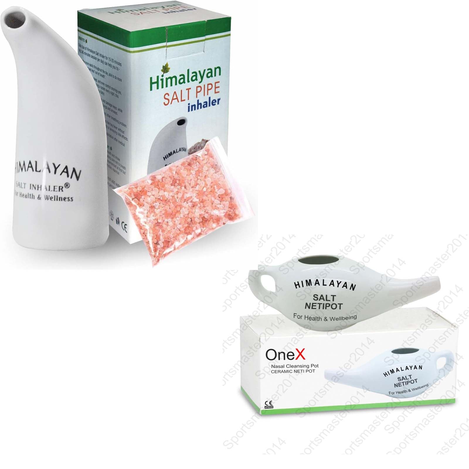 Health Original Himalayan Salt Inhaler Pipe Ceramic Filled with 100% Pure Himalayan Salt - with hygienic with 200Grm Salt Free (Salt Inhaler+Neti Pot)