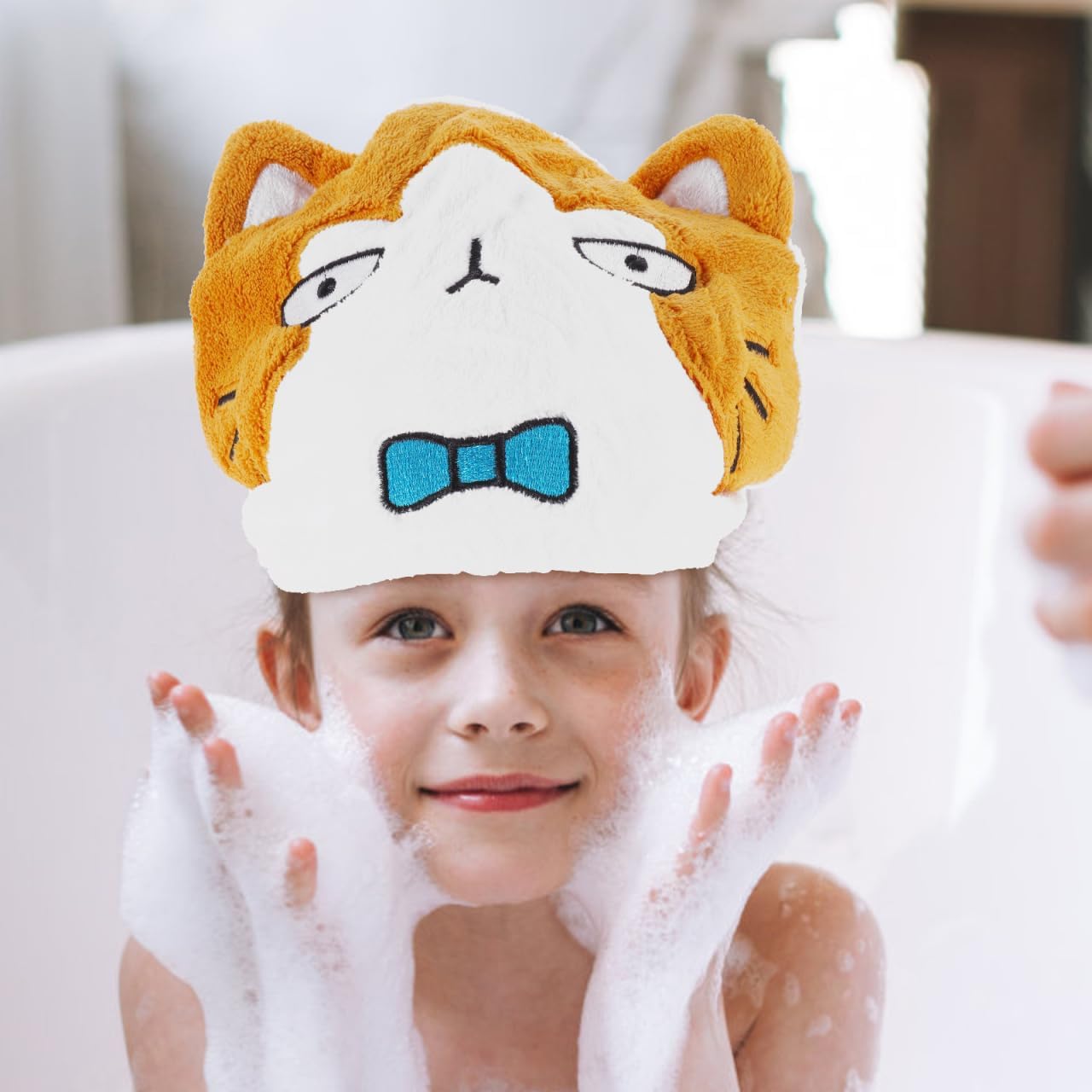 SHERCHPRY Cartoon Animal Hair Drying Cap Quick Dry Hair Wrap Towel Soft Fleece Elastic Band for Boys Girls All Types 10.62X8.26X0.78In