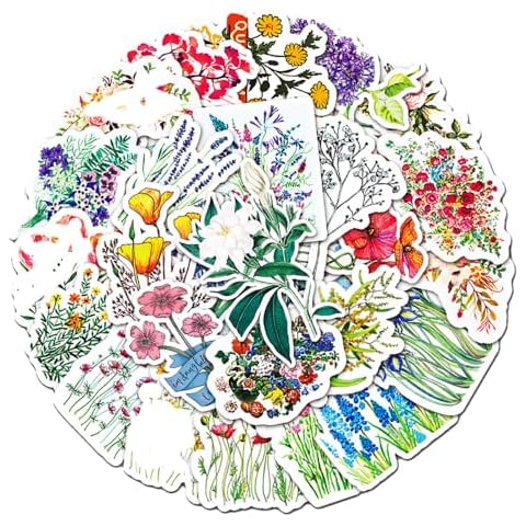 Flowers & Plants Stickers for Boys Girls Teens Kids, Unique Vinyl Waterproof Stickers for Laptop Flasks Luggage Water Bottle Cup Phone Tablet Notebook, Aesthetic Decals Pack[Flowers & Plants-50Pcs] Cover