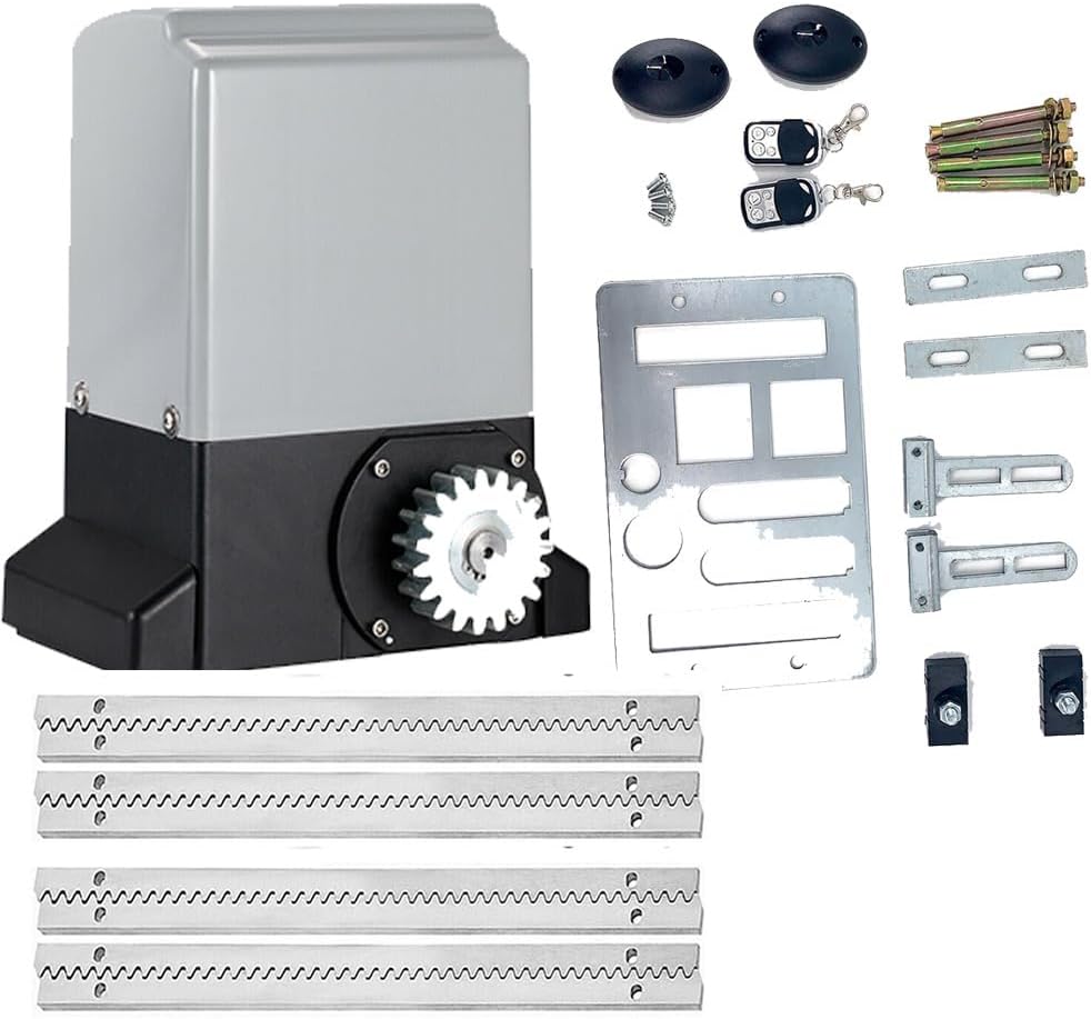 370W/800KG Electric Sliding Gate Opener, Automatic Sliding Gate Drive Rack Driven Driveway Garage Gate Kit with 2 Remote Controls Sensors and 4m Gear Racks for Home, Factory