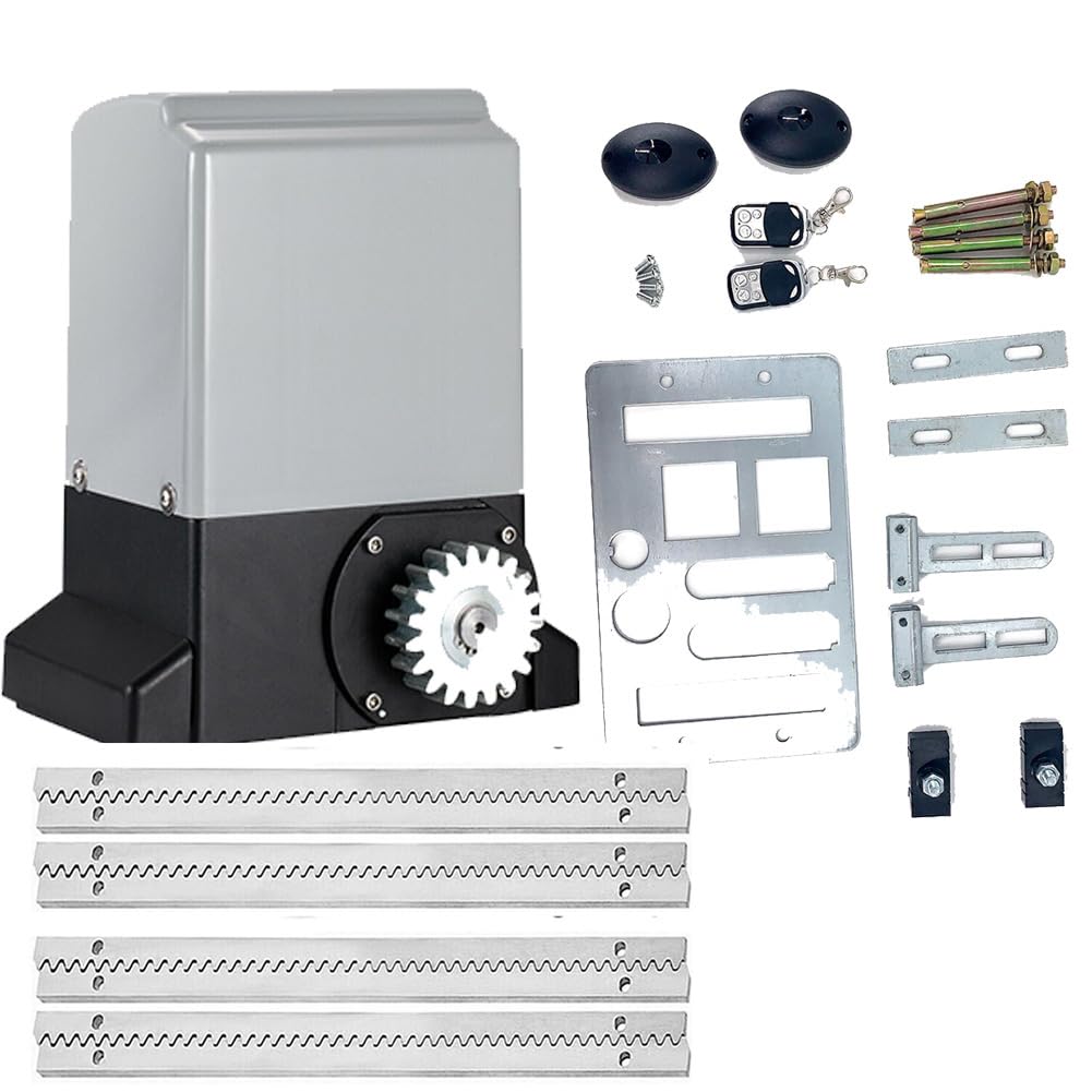 TABODD 550W/1200KG Electric Sliding Gate Opener, Automatic Infrared Sliding Gate Drive Rack Driven Driveway Garage Gate Kit with 2 Remote Controls Sensors and 4m Gear Racks for Home, Factory