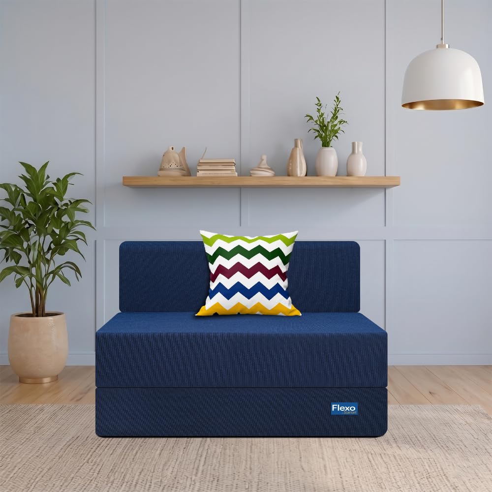 Starlon 1 Seater Sofa Cum Bed | Foldable Sofacum Bed | Jute Fabric Washable Cover (Navy Blue with 1 Cushion Waves Pattern, 3x6 Ft)-image-46