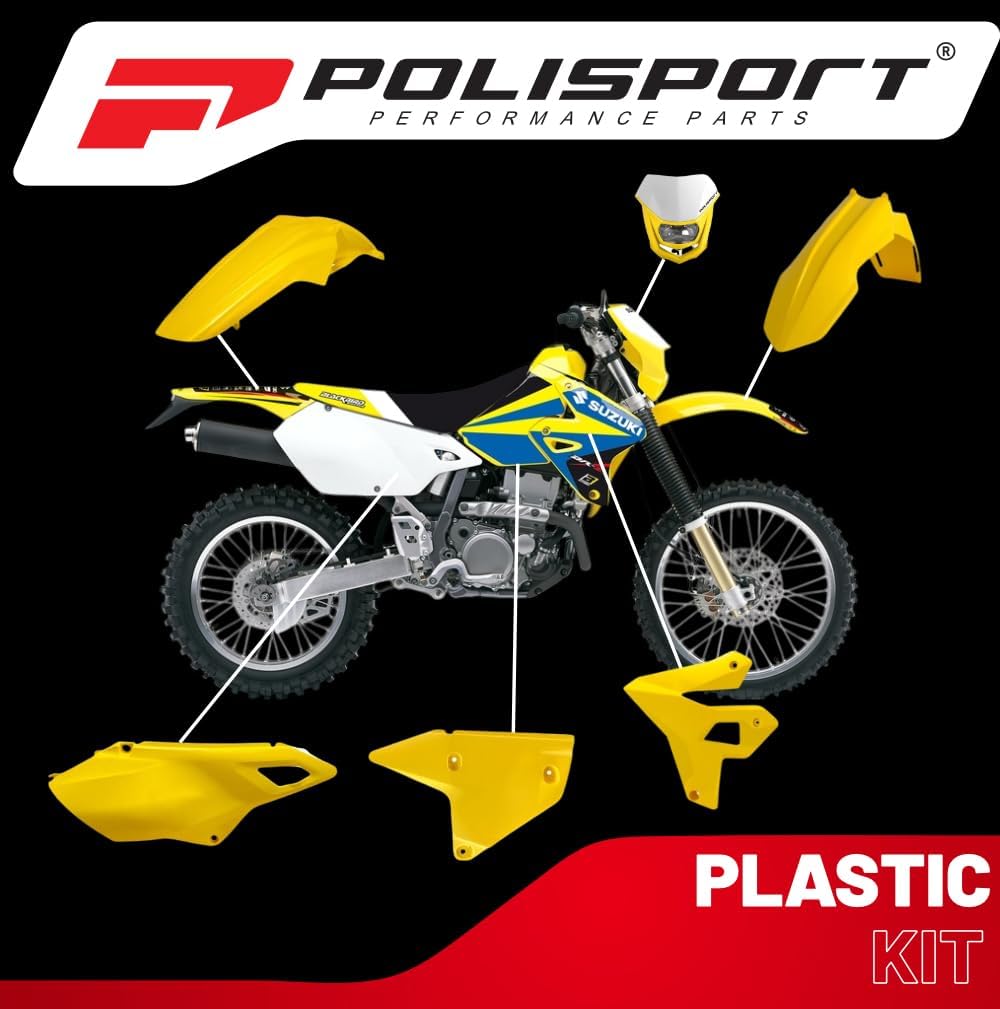 Polisport Motocross (MX) Restyling Kit for Suzuki DR-Z400 (2000-24) Dirt Bike – OEM Quality, Durable, Flexible & Perfect Fit – Yellow/White