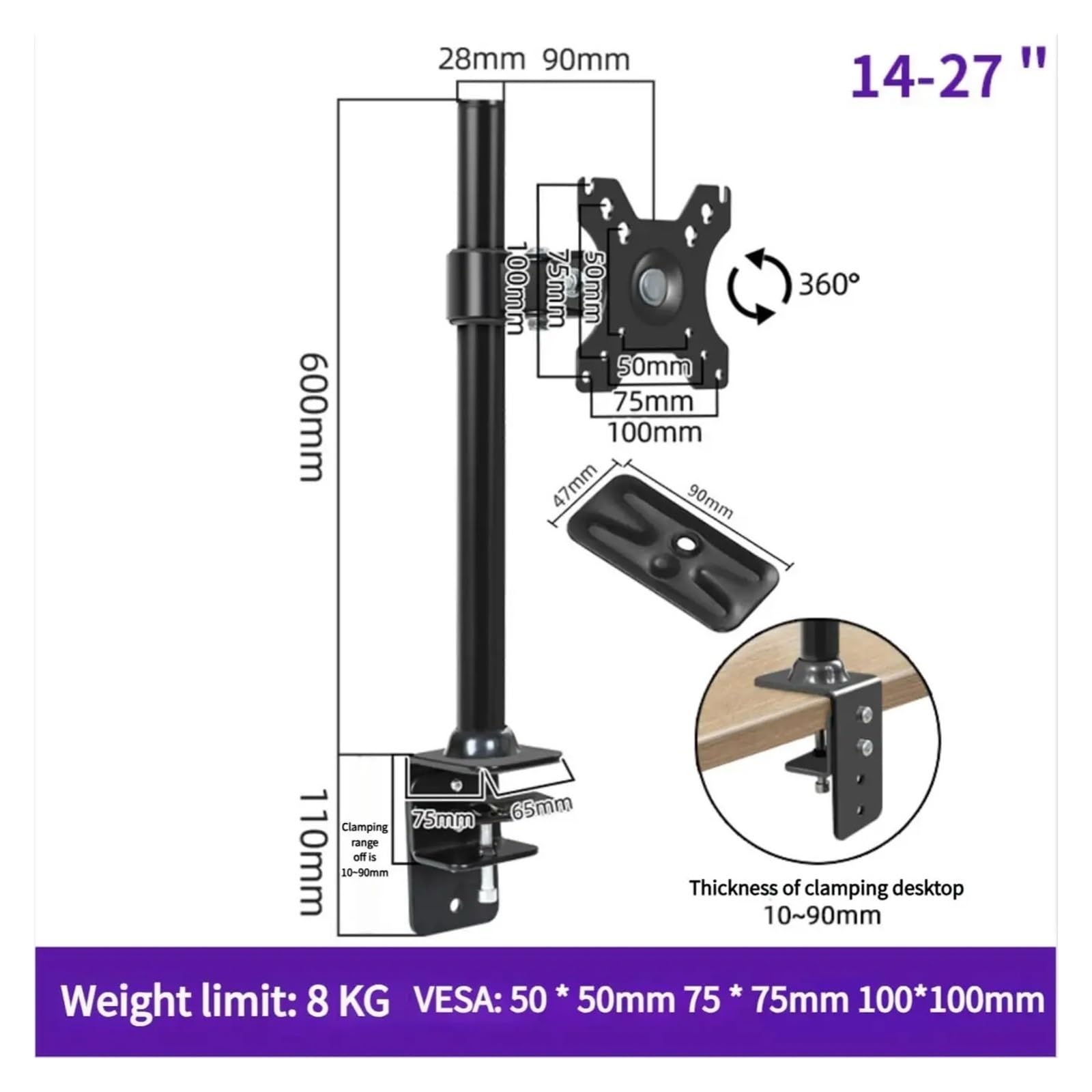 braccio per monitor, Supporto for monitor singolo, 14-27 pollici(XJ07)