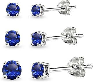 Stud Earrings for Women, Birthstone Earrings, Genuine or Synthetic Gemstone, 3-4-5mm Round Stud Earrings Set, Jewelry Set, Cartilage Earrings, Earrings for Men, Earrings Stud, Sterling Silver Earrings