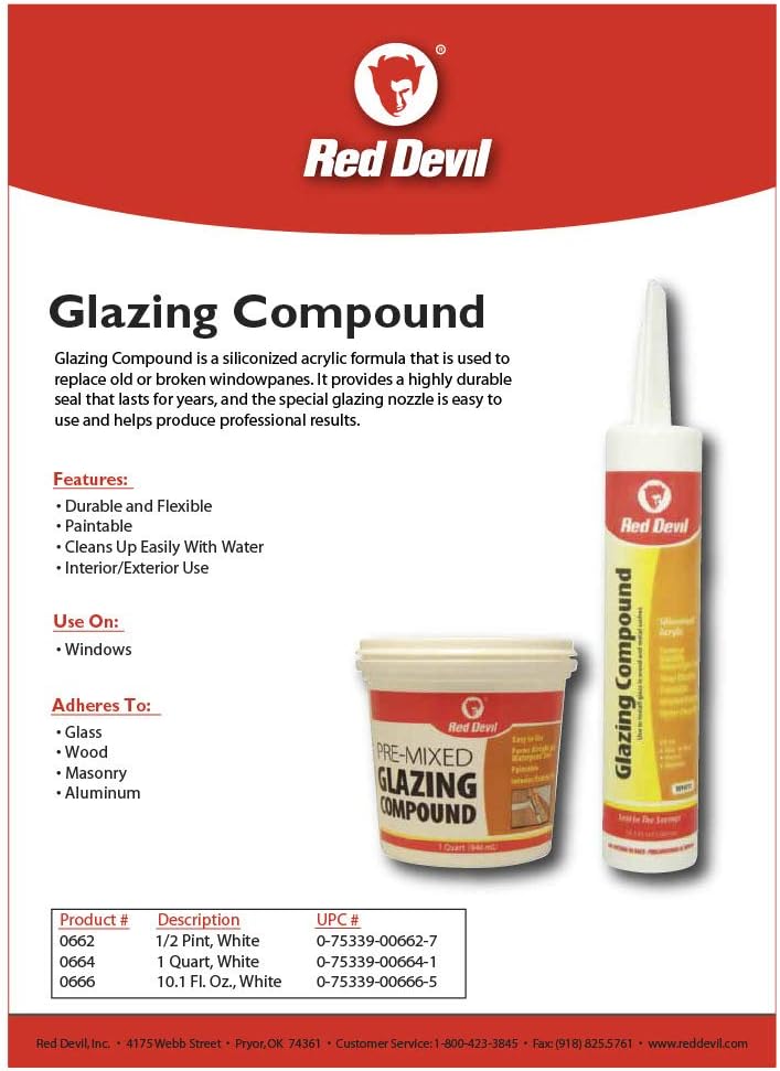 Red Devil 0662 Pre-Mixed Glazing Compound, 1/2 Pint