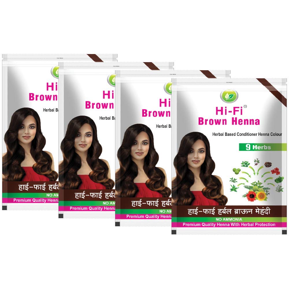 HI-FI Natural Herbal Based Henna Hair Mehandi No Ammonia (Brown), 4 Count