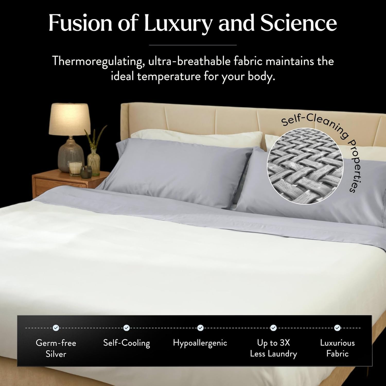 Miracle Made® Cotton Bed Sheets – 4 Piece Silver Infused, 300-Thread-Count Thermoregulating Miracle Clean & Cool ™ Sheet Set (Silver Grey, Twin) - Image 5