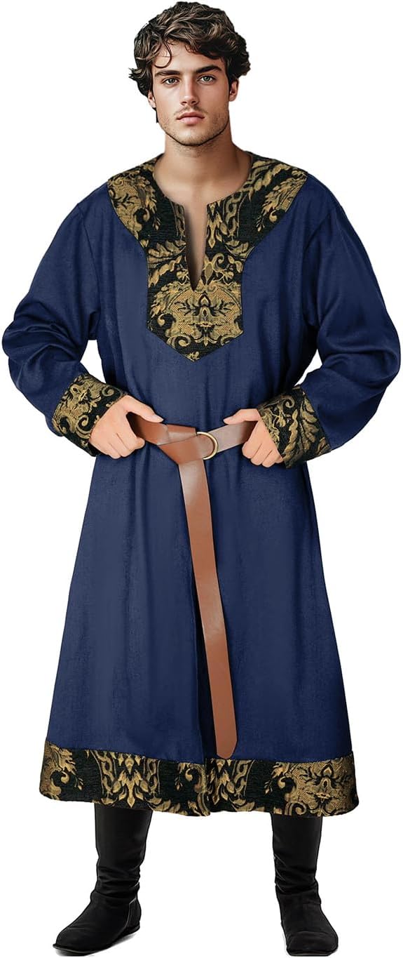 Tyuduo Mens Medieval Viking Tunic Surcoat Renaissance Pirate Knight Cosplay Warrior LARP Costume