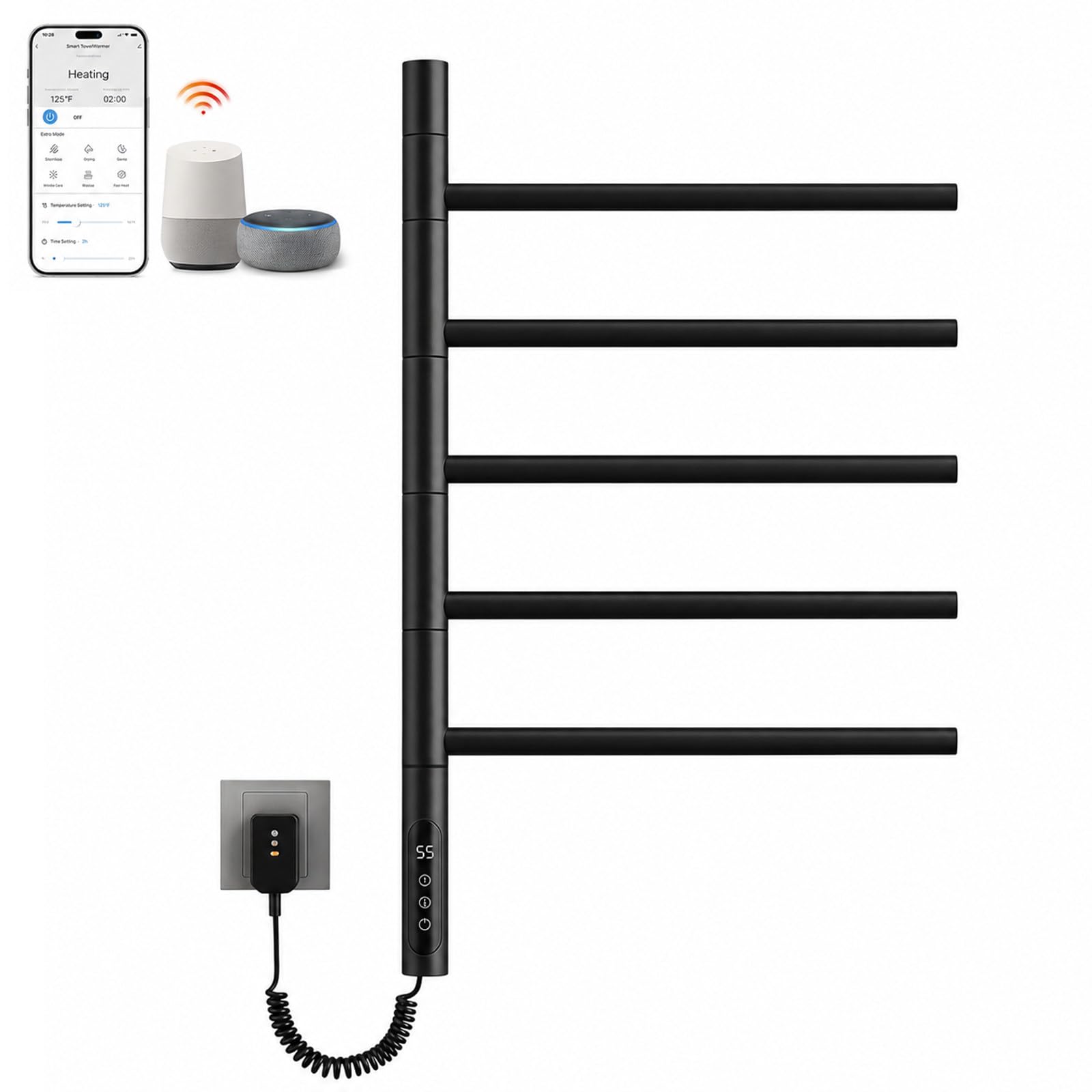 BANGBANGJI 5 Barre Smart, Scaldasalviette Elettrico WiFi per Bagno Black