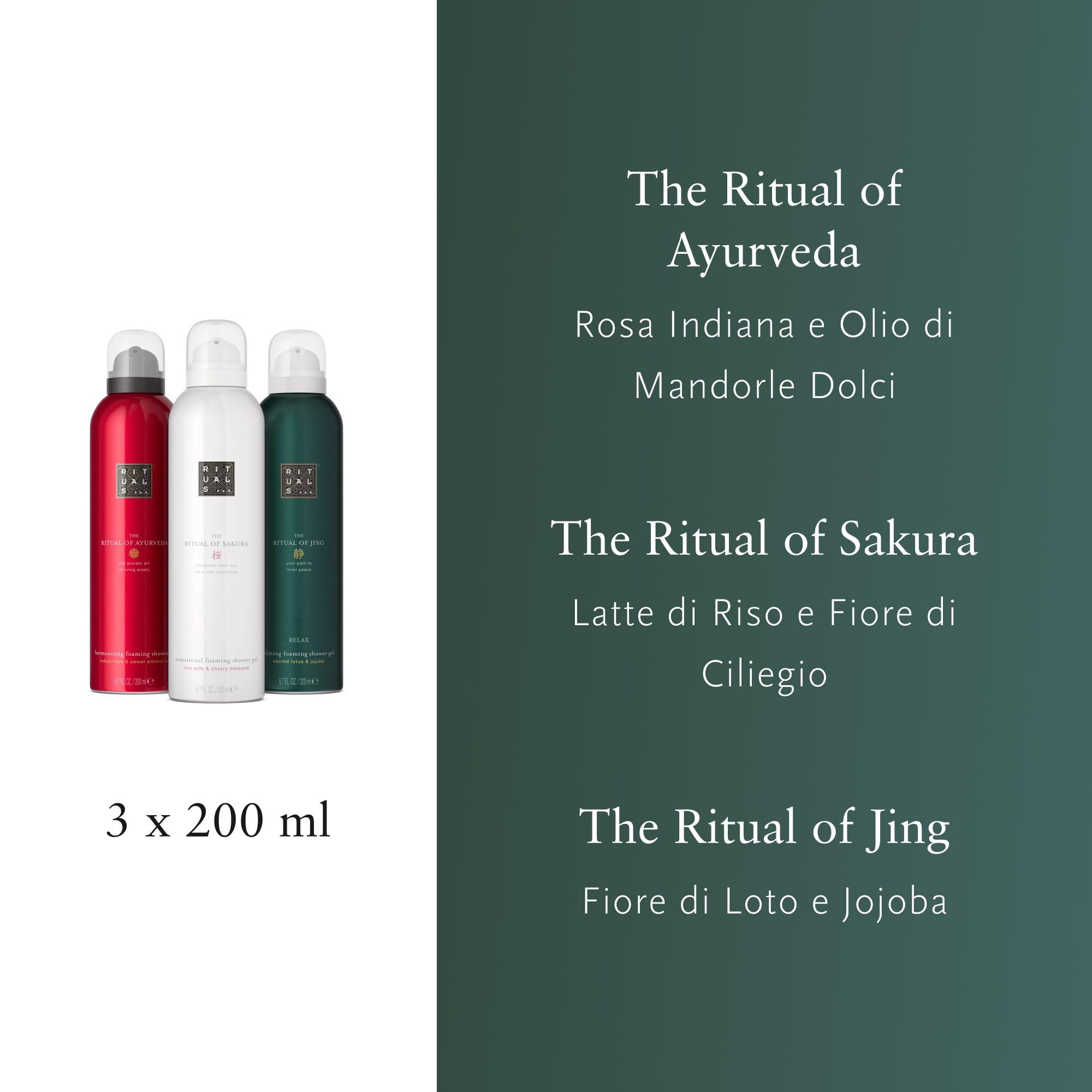 RITUALS The Rituals of Sakura, Jing & Ayurveda Pack ahorro – Set de regalo con 3 geles de ducha reparadores, nutritivos y energizantes – Gel de ducha - Value Pack 3 x 200 ml