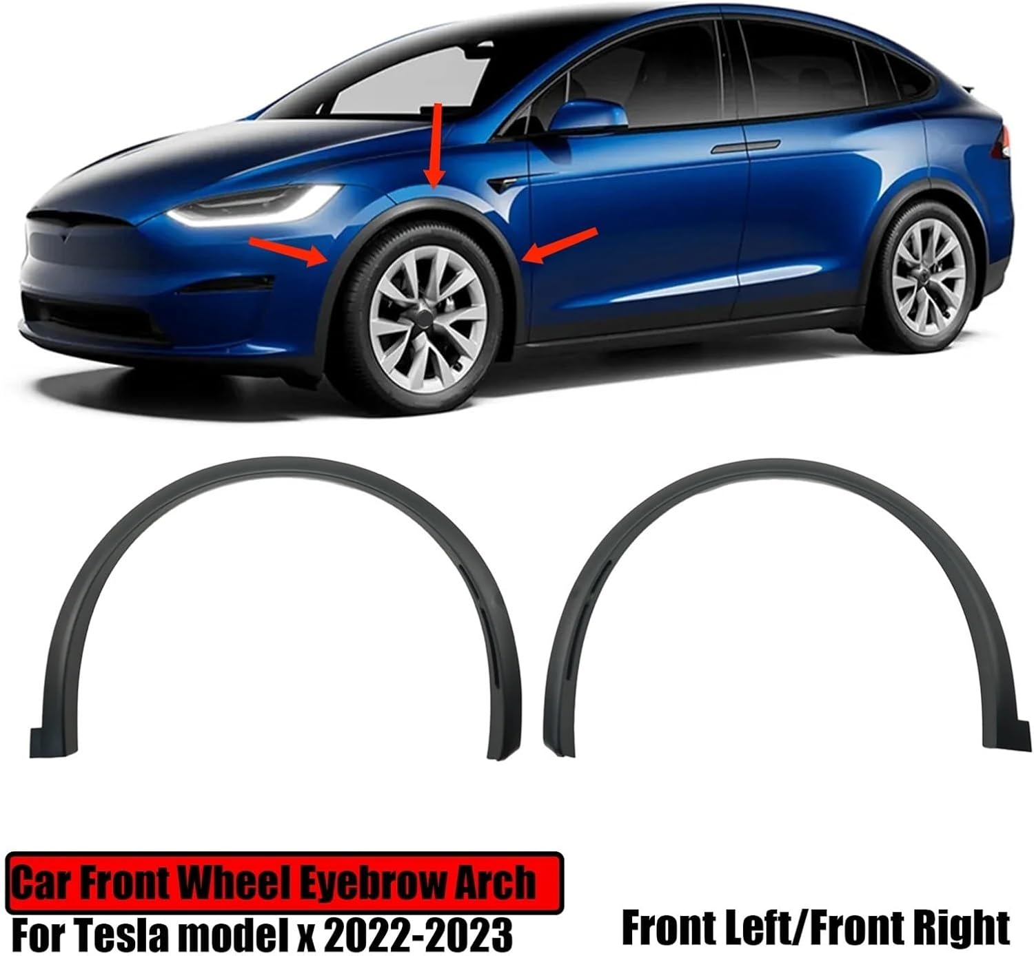 Car Front Wheel Eyebrow Arch Compatible for Tesla Model X 2022 2023 2024 Flare Fender Molding Trim Left Right 1078207-00-F 1078209-00-F(Red)