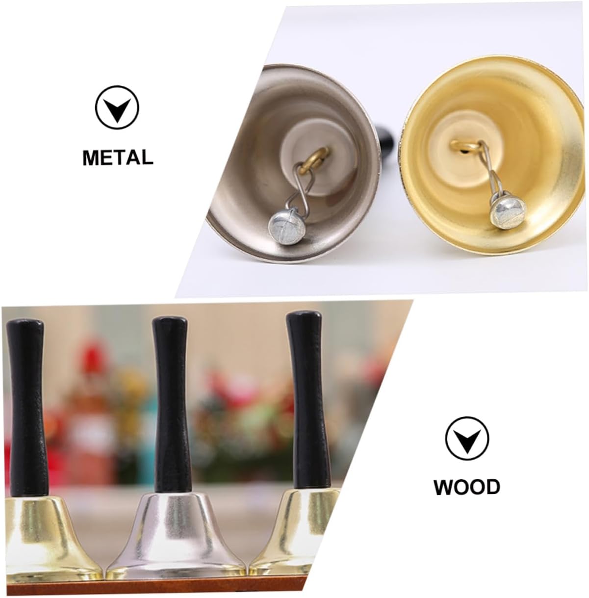 4pcs Christmas Hand Bells Ornament Set, Gold and Silver Metal Handheld Bells, Festive Party and Dinner Table Decoration, Seasonal Holiday Hanging Decoration for Home and Restaurant image 4