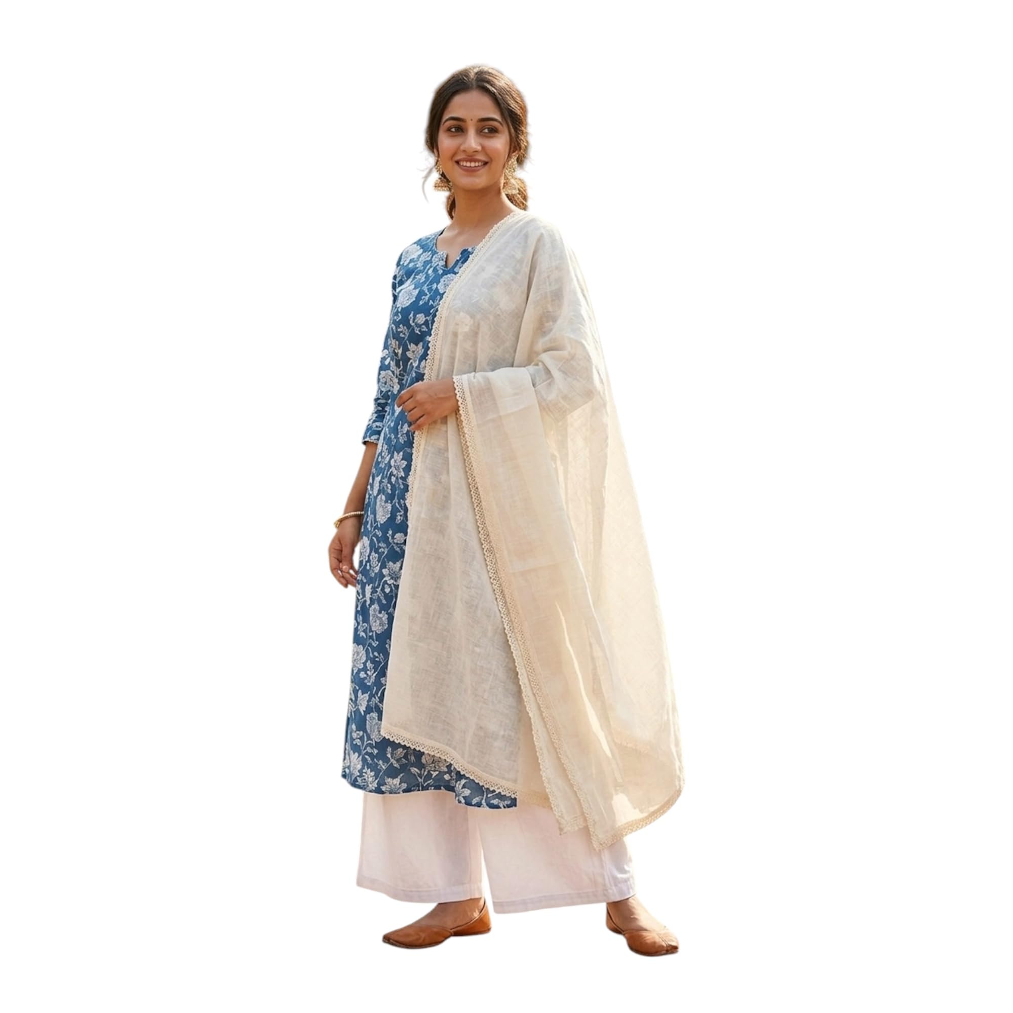 Pure Cotton Off White Dupatta for Women, Lightweight Breathable Plain Solid Chiffon Cotton Chunni with Elegant Border Lace, Ethnic Wear-picture-13