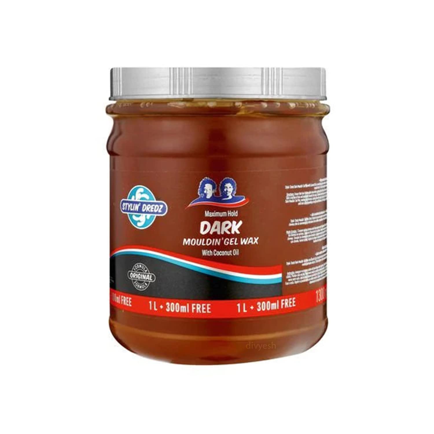 Stylin' Dredz/Maximum Hold - Dark/Moulding Gel Wax with Coconut Oil Hair Care / 1300 ml (Pack of 1)