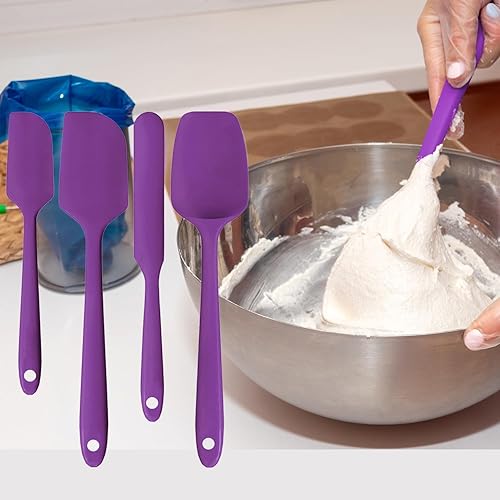 Juego de 4 espátulas de silicona resistentes al calor, utensilios para hornear y cocinar antiarañazos con agarre ergonómico (apto para lavavajillas)