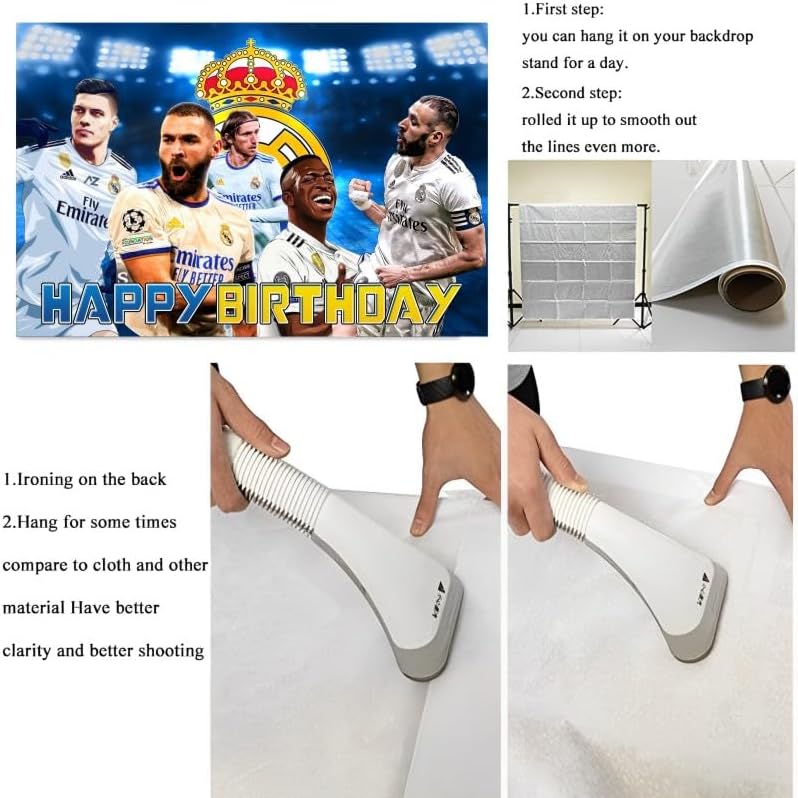 Madrid Football Birthday Party Decorations, 5x3ft Happy Birthday Back Drop Banner Theme Backdrop Banner for Soccer Party Decorations Indoor Outdoor. - Image 5