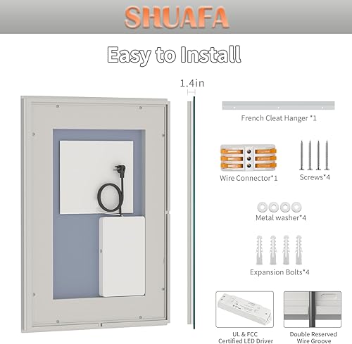 Miniatura 8 de SHUAFA Espejo LED para baño, retroiluminado de 20 x 28 pulgadas + espejo de tocador de baño iluminado frontal con luces, tiras de luz dobles, 3