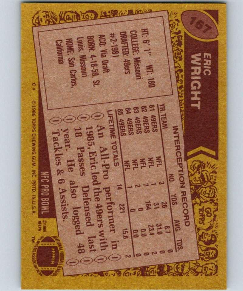 Amazon.com: 1986 Topps Football #167 Eric Wright San Francisco