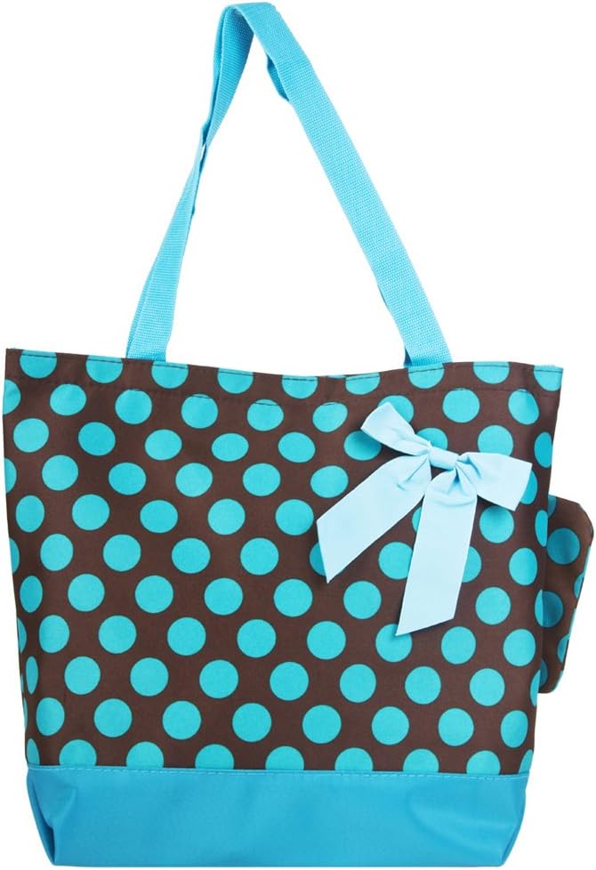 Ever Moda Brown Blue Polka Dots Tote Bag, Large 17inch