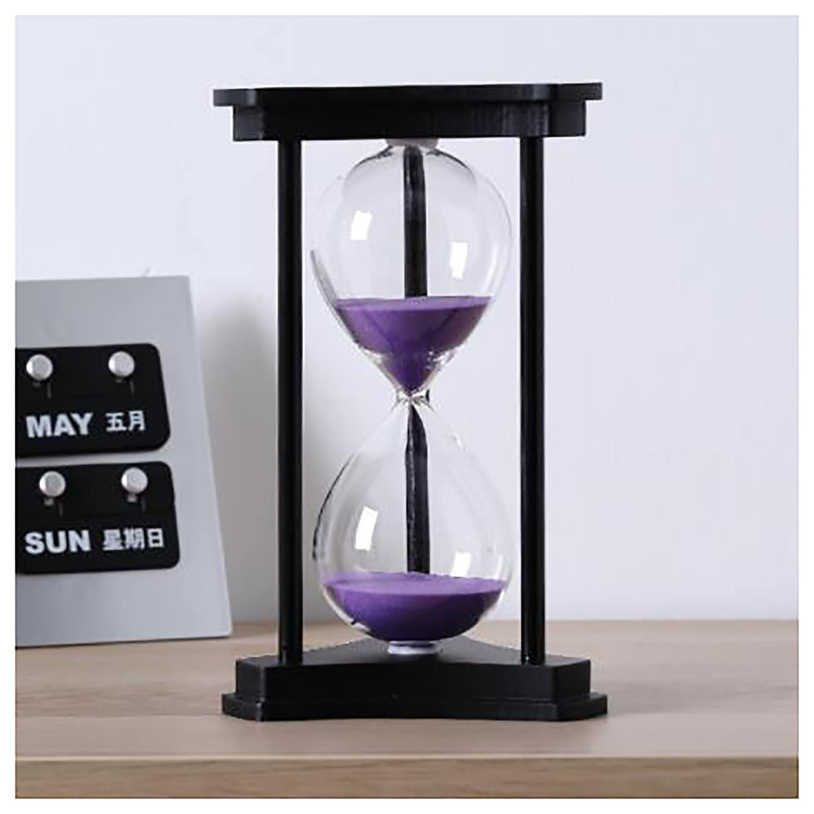timer， Hourglass Timer,15/30/60 Minutes Wooden Frame Sand Clock,Decorative Sandglass(Black Frame Purple Sand,15 minutes)