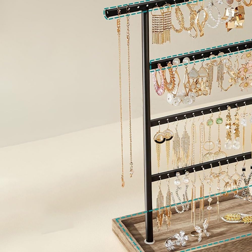 Armadi Jewelry Organizer with Wooden Base Earring Necklace | Display Stand