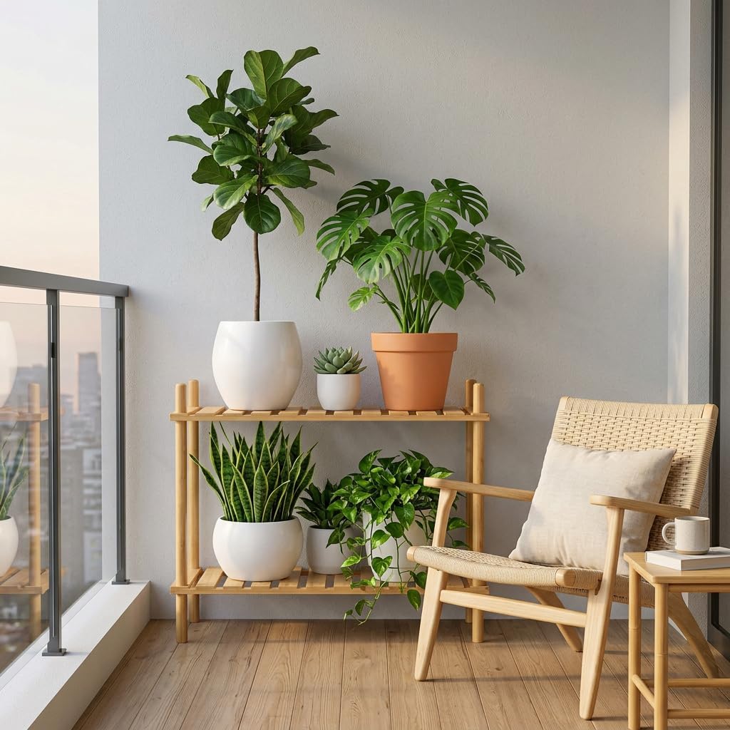 GOGOGO 2-Tier Expandable Bamboo Bookshelf - 150LBS Heavy-Duty, Tool-Free Assembly, Multifunctional Storage for Bathroom/Kitchen/Office Holder Plant Flower Stand,Luggage Rack for Guest Room