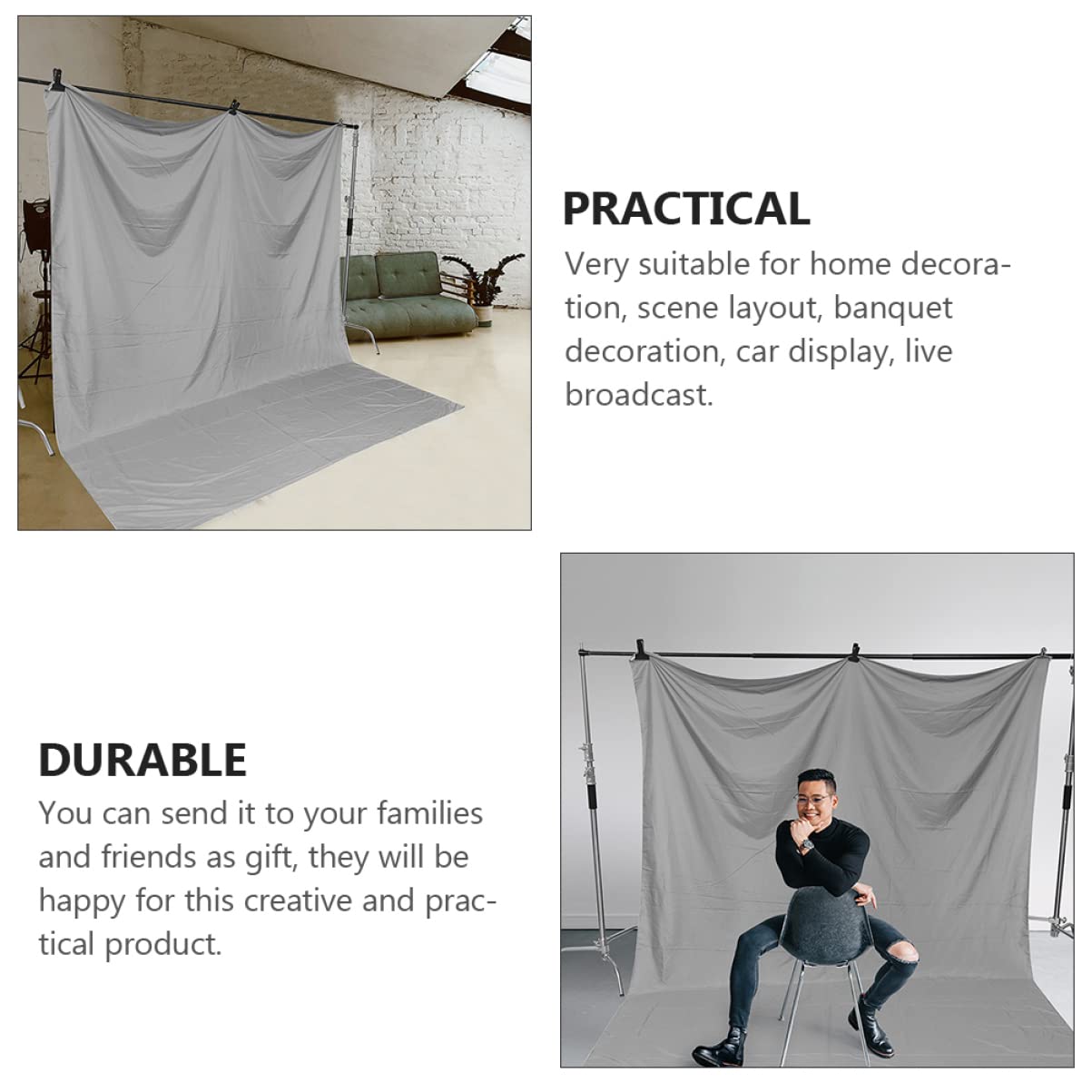 SHINEOFI 1pezzi Sfondo Fotografico Grigio per Sfondo Decorativo Accessorio per Scena Background Moderno Lavabile e Riutilizzabile per Studi Fotografici Feste e Produzione Video