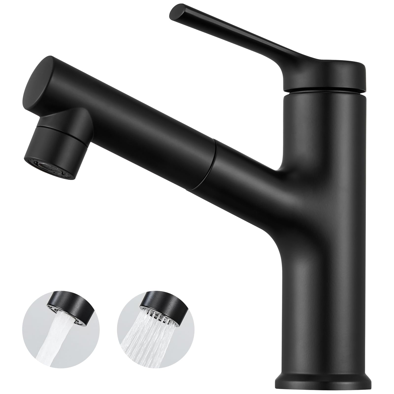 CECIPA Rubinetto Bagno Lavabo Nero con Doccia Estraibile lavaggio capelli | Miscelatore Lavabo Bagno 2 Modalità Getto, Rubinetto ad Alta Pressione per Lavandino Bagno,Nero