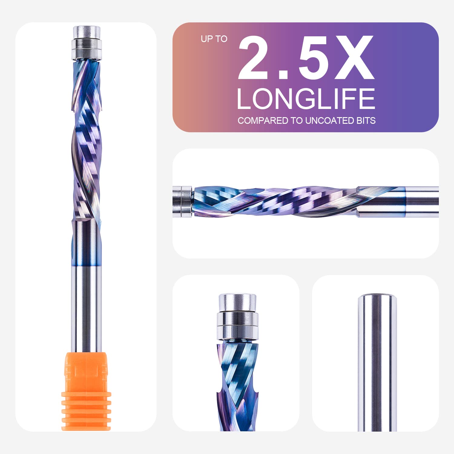 SpeTool frez do płaszczyzn bardzo długi trzpień 8 mm do frezowania w górę i w dół dociskanie w górę i w dół długość cięcia 40 mm frez spiralny z powłoką SPE-X