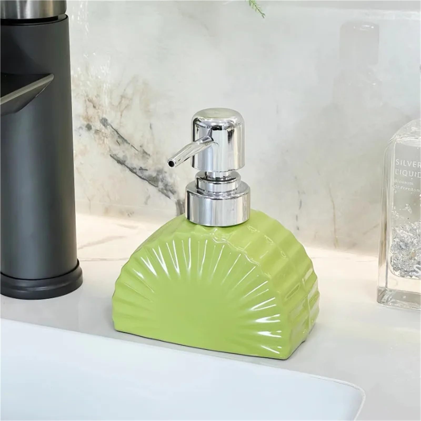 Ceramiczny dozownik mydła, Ceramiczny dozownik mydła w kształcie wachlarza Butelka dezynfekująca Żel pod prysznic Szampon Wielokolorowy Pusty(Green)