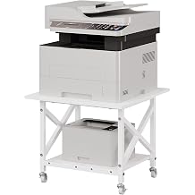 VEDECASA 2 Tier Printer Stand with Wheels, 60x60cm Large Printer Table For Large Printer, Heavy Duty Rolling Printer Cart with Storage Shelf and X Frame for Home Office, White