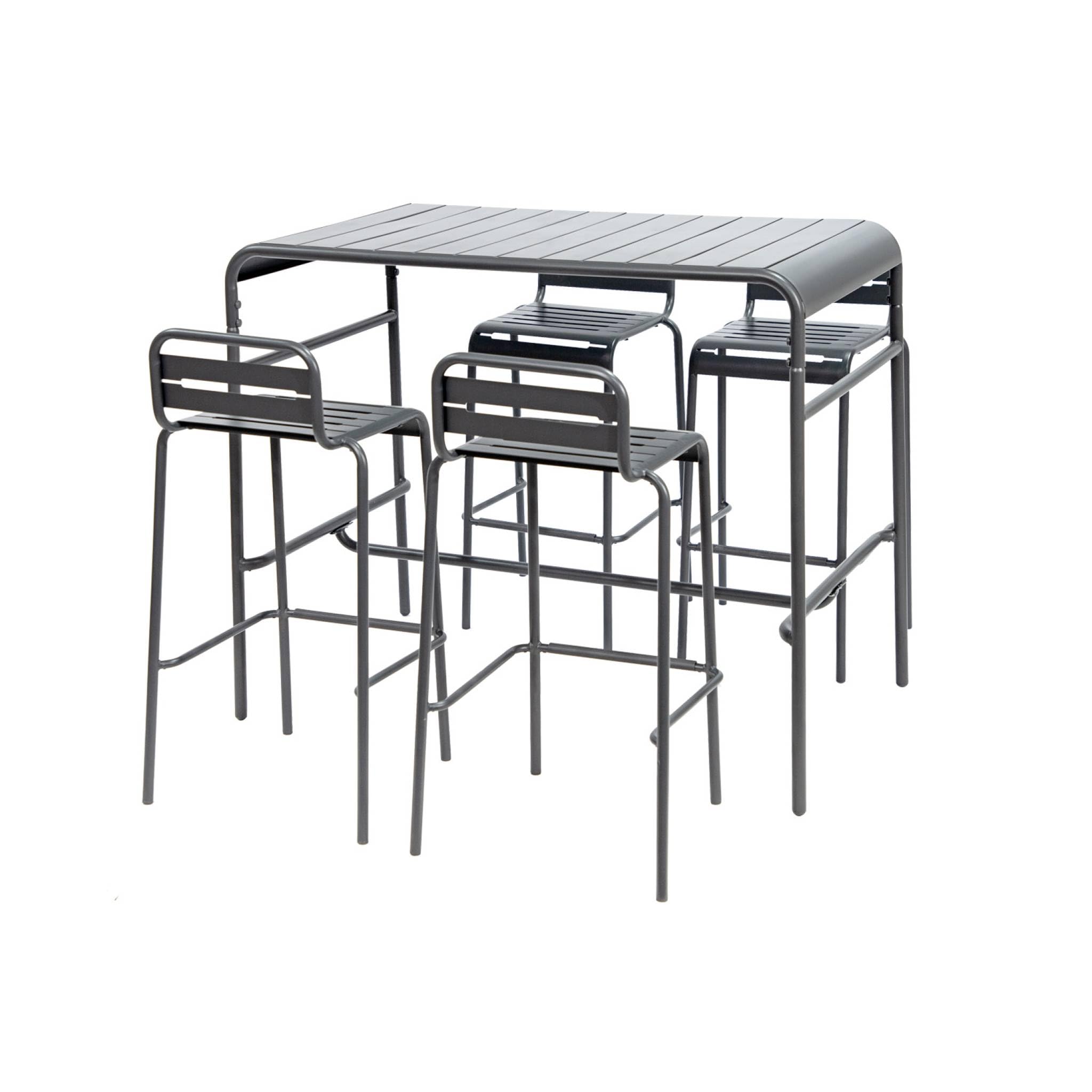 sweeek - Outdoor-Bartisch, 4 Hochstühle aus Stahl, 120 x 70 cm x 95 cm - Amelia